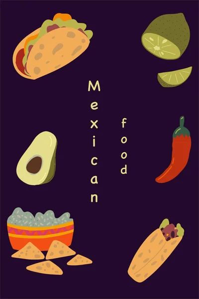 Mexican Food Hand Drawn Set Vector Illustration — Stock Vector