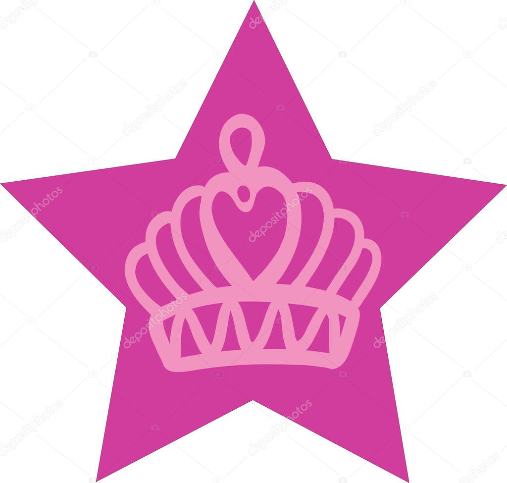 Barbiecore crown hand drawn vector set in a star. Vector illustration