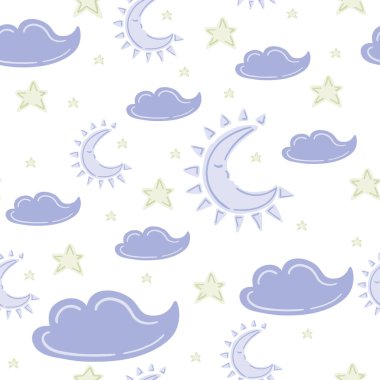 Çocuklar, ay eli kusursuz çizilmiş bir çocuk gecesi. Vektör illüstrasyonu