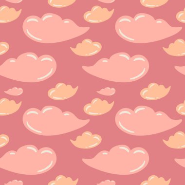Pembe bulutlar elle çizilmiş, pürüzsüz desen. Vektör illüstrasyonu