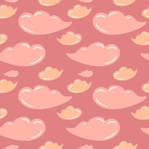 Pembe bulutlar elle çizilmiş, pürüzsüz desen. Vektör illüstrasyonu