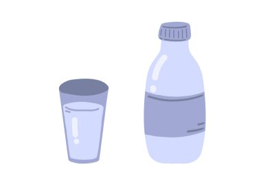 Süt şişesi ve süt bardağı düz tasarım. Vektör illüstrasyonu