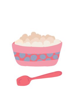 Çay kaşığıyla bir tabakta süzme peynir düz tasarım. Vektör illüstrasyonu