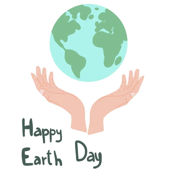 Eller ve Dünya Günü Gezegeni mutlu Dünya Günü. Vektör illüstrasyonu