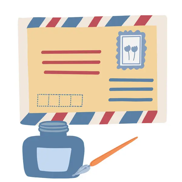 Posta damgalı düz dizayn mektubu. Vektör illüstrasyonu