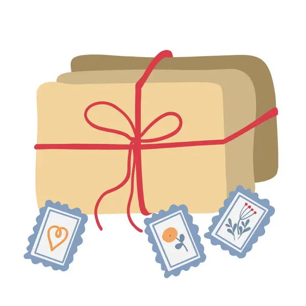 Posta postası, posta pullu düz tasarım mektupları. Vektör illüstrasyonu