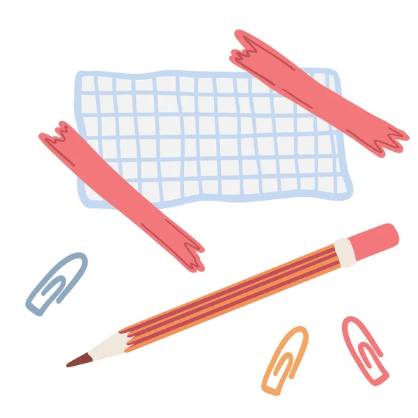 Ofis araçları düz tasarım kalem kağıdı. Vektör illüstrasyonu