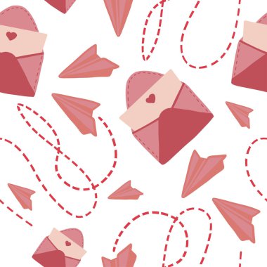 Pembe kırmızı kağıt uçak harfleri düz dizayn. Vektör illüstrasyonu