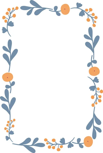 Düz dizayn çiçekleri ve dalları olan kare çerçeve. Vektör illüstrasyonu
