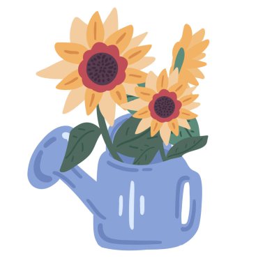 Sulandırma ayçiçekleri beyaz arka planda mavi renkli düz tasarım. Vektör illüstrasyonu