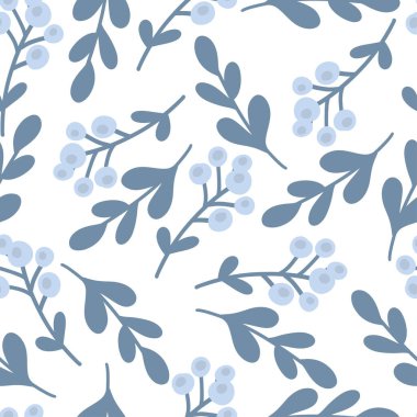 Yaban mersini dalları mavi renkli düz dizaynlı, pürüzsüz desen. Vektör illüstrasyonu