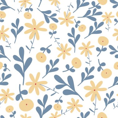 Şirin çiçekler düz dizayn, pürüzsüz desen. Vektör illüstrasyonu