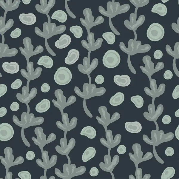 Düz tasarım mavi deniz arka planı deniz yosunları kabarcıklar pürüzsüz desen. Vektör illüstrasyonu