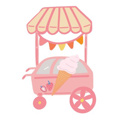 Dondurma dükkanı düz dizayn pembe. Vektör illüstrasyonu