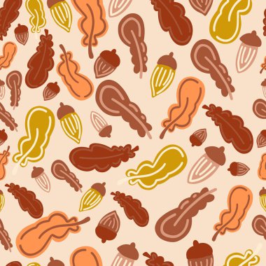 Sonbahar meşesi düz dizayn, pürüzsüz desen. Vektör illüstrasyonu