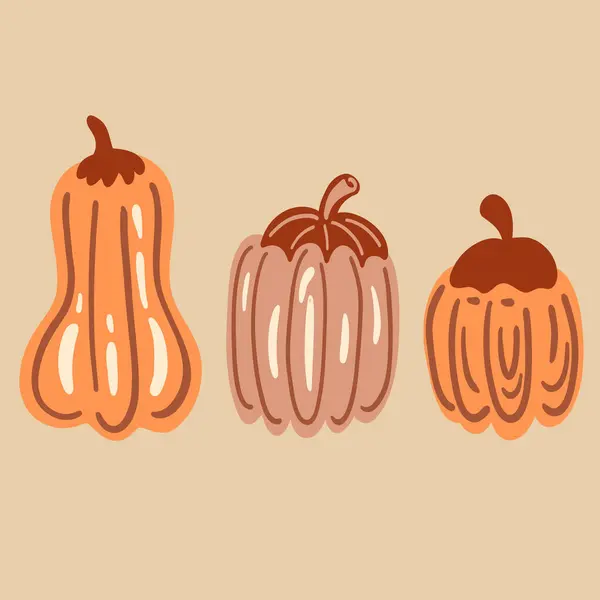 Sarı ve turuncu çizgileri olan balkabağı düz dizayn seti. Vektör illüstrasyonu