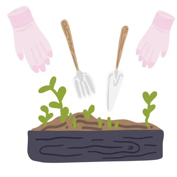 Gardening grow your own set flat design with gloves and shovel. Vector illustration