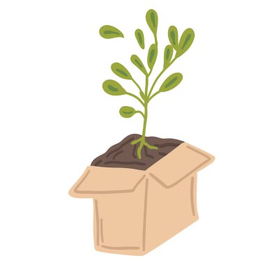 Kutu düz dizayn seti içinde izole edilmiş bir bitki kendininkini yetiştirir. Vektör illüstrasyonu