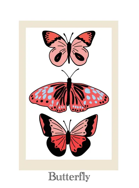 Doğal olarak üç kelebek yedinci poster tasarımı. Vektör illüstrasyonu