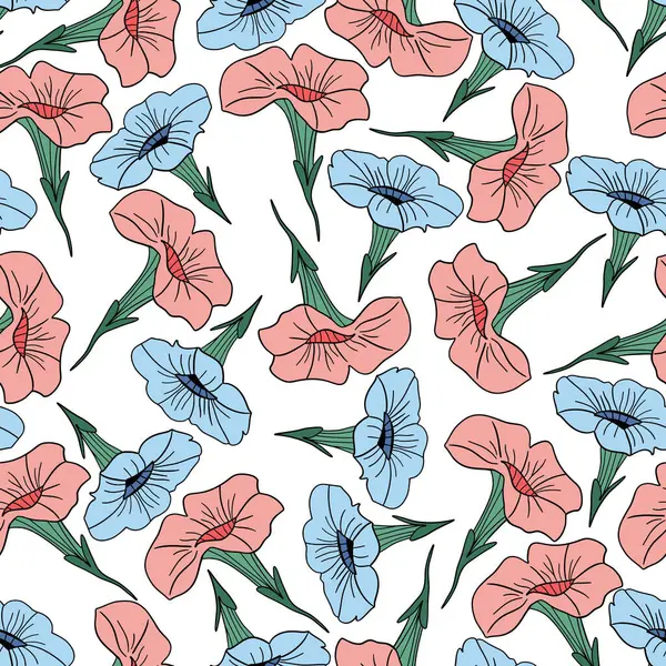 Pembe ve açık mavi düz dizayn kusursuz petunya. Vektör illüstrasyonu