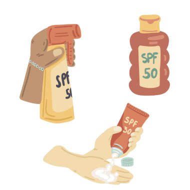 Güneş korumalı düz dizayn, eller ve kollarla ayarlandı. Vektör illüstrasyonu