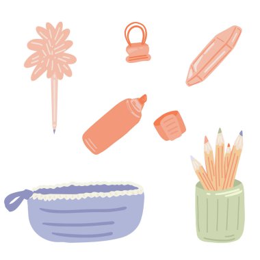 Okul kırtasiye malzemelerinin vektör seti. Vektör illüstrasyonu