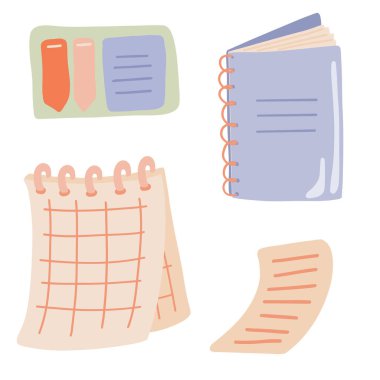 Etiketli, sekmeli ve düz dizaynlı defter. Vektör illüstrasyonu