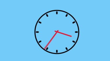 Mavi arka planda kırmızı okları olan siyah çizgili bir saat. Eller hızlı hareket etsin ve kadranda hareket etsin. Hareket var. Zaman ya da dönem akışı. Beyin sapı veya zaman keskinleştirici.