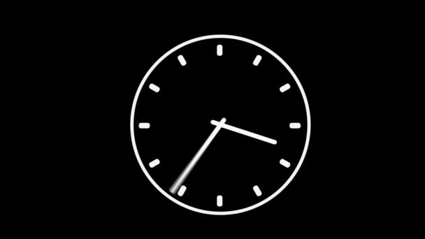 白色的钟 白色的手在黑色背景或阿尔法通道 手快速移动 并按拨号移动 时间或任期的流动 脑干或时间锐器 — 图库视频影像
