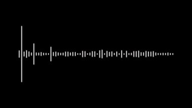 Minimalist Dalga Biçimi Ses. Siyah ses dalgaları arka planında soyut Beyaz. 3 boyutlu döngü animasyonu. Döngüleme, bilimsel görselleştirme ve gösterim için kullanışlı bir element veya arkaplan