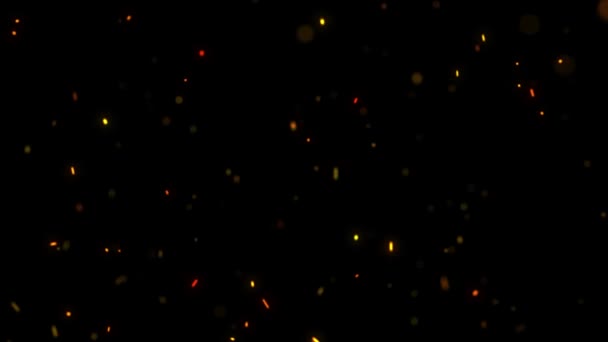 红色发光火花的运动在黑色背景的空间是混乱的 火花随风飘扬 地狱和地狱 — 图库视频影像