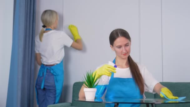 Servicio Limpieza Personal Con Equipo Profesional Limpieza Casa Privada Higiene — Vídeos de Stock