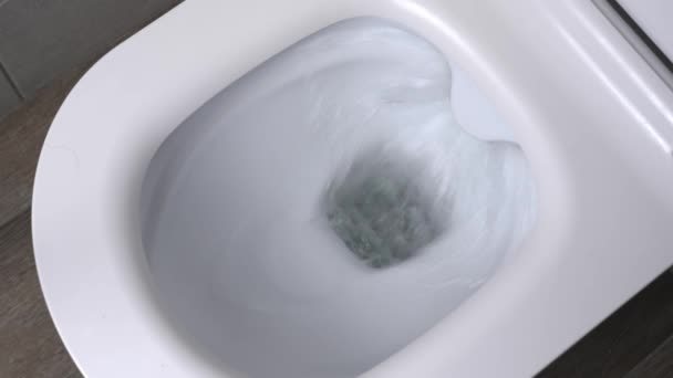 Flush Toilet Water Flushes Toilet Flow Water Clearly Visible Water — Vídeos de Stock