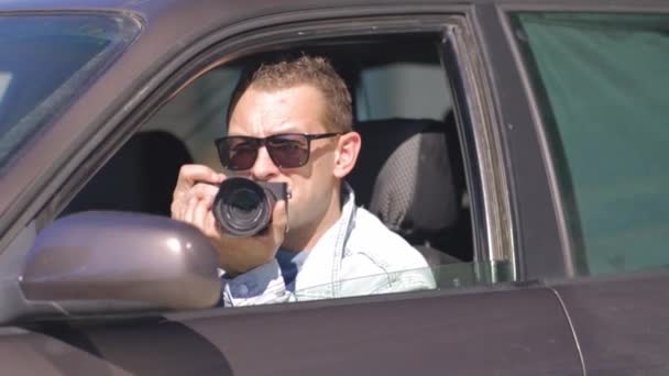 Fotografi Tersembunyi Paparazzi Concep Photographer Menggunakan Kamera Profesionalnya Detektif Swasta — Stok Video