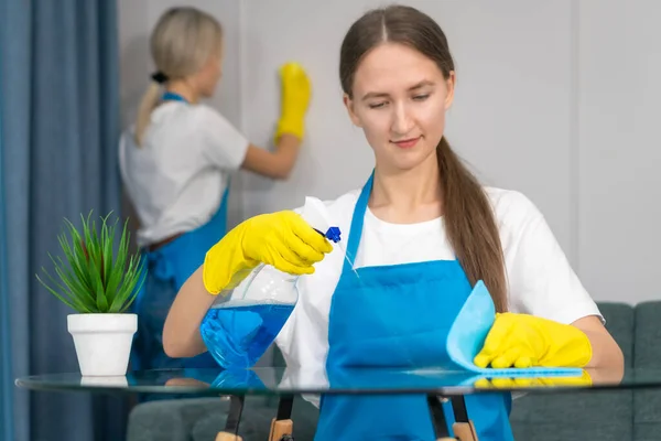 Close Staff Cleaning Service Professional Equipment Engaged Cleaning House Hygiene — Stock Photo, Image