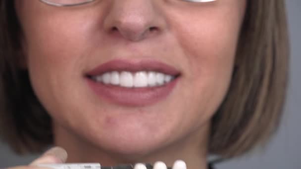 Whitening Concept Dental Care Implants Veneers Beautiful Elderly Caucasian Woman — Stock Video