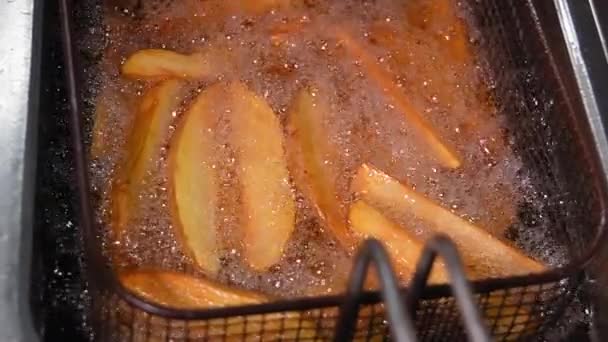 Profesionální Kuchař Přidává Sůl Smažených Brambor Pánvi Kuchyni Restauraci Proces — Stock video