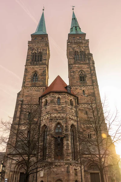 Iglesia Medieval San Sebaldo Sebalduskirche Nuremberg Baviera Alemania Invierno Mañana — Foto de Stock