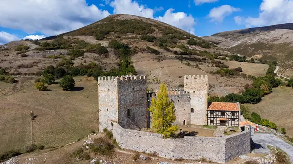 Widok Lotu Ptaka Zamek San Vicente Argueso Średniowieczne Umocnienia Hermandad Zdjęcie Stockowe