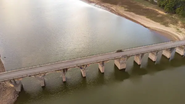 Widok Lotu Ptaka Most Puente Horna Ebro Rzekę Ebro Błyszczącymi Obrazy Stockowe bez tantiem
