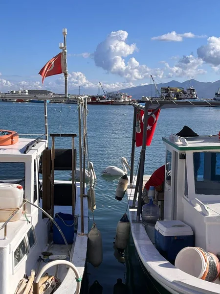Łodzie Porcie Port Morza Śródziemnego Miasto Wyspy Indyka — Zdjęcie stockowe