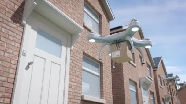 Dodací Drony Přinášejí Balíčky Obytných Domů — Stock video