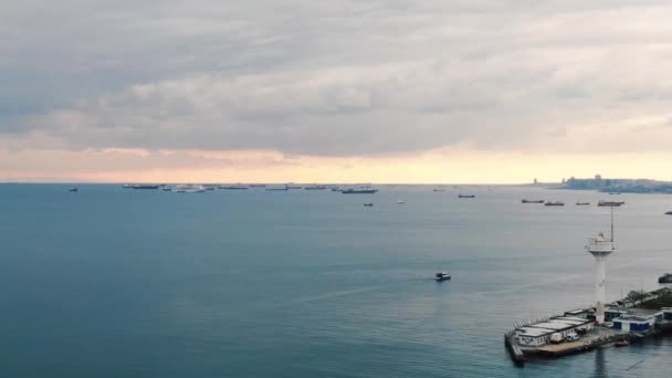 Vue Aérienne Dessus Conteneur Porte Conteneurs Pleine Charge Sur Mer — Video