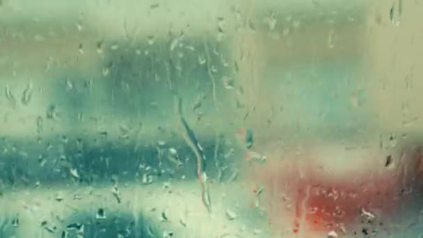 Driving Rain Broken Wiper Selective Focus Raindrops Windshield — Stock Video