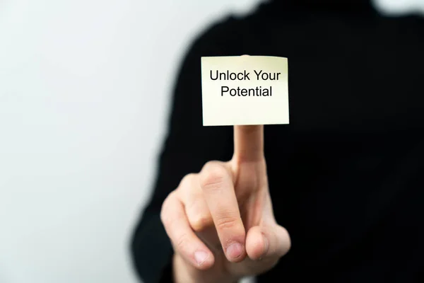 Close Businesswoman Touching Digital Screen Unlock Your Potential — Stock Photo, Image