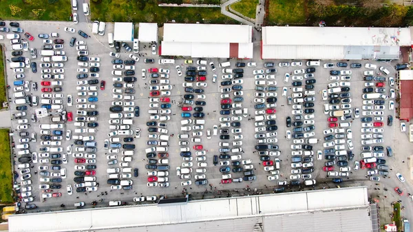 Aerial view of parked cars. Aerial view Parking lot and car