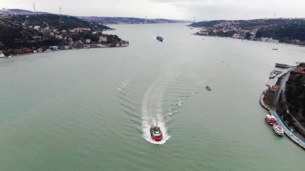 Bovenaanzicht Vanuit Lucht Container Schip Volle Lading Container Groene Zee — Stockvideo