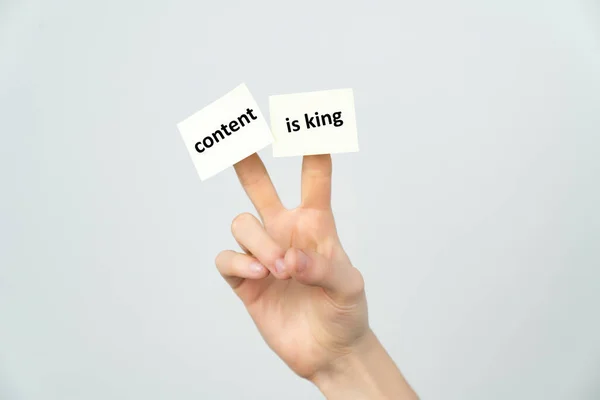 Hand Holding Paper Stickers Text Content King — Stock Photo, Image