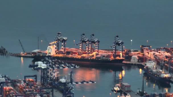 港で貨物を輸送するために海上を航行する空中ビューコンテナ船 — ストック動画