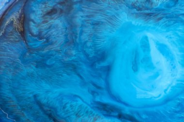 Arka plan olarak kullanmak için akrilik karışımının yakın plan soyut rengi. Mermer desenli akrilik doku, mavi mermer arkaplan